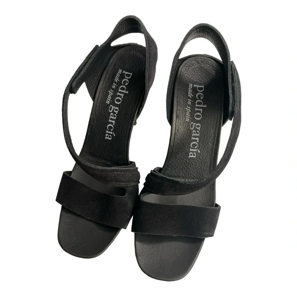 Pedro Garcia West Black Suede Strappy Heels 39 1/2 Size 9.5 US